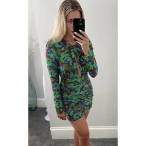 Zara Green and Blue Floral Mini Dress